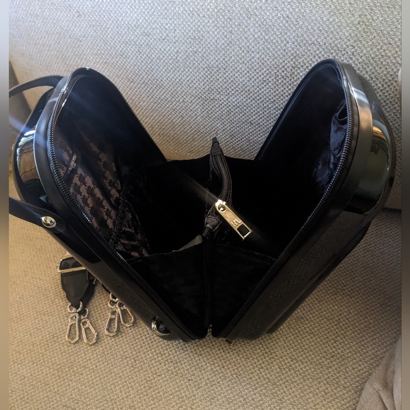 Karl Lagerfeld Paris Maybelle Hard Side Mini Suitcase Backpack in Glossy Black - Picture 16 of 16